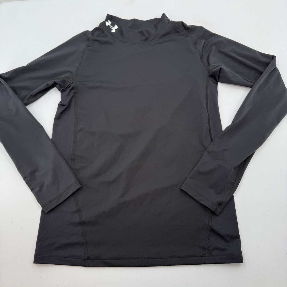 Under Armour Boys Shirt YXL Black Mock Neck Fitted Base Layer HeatGear